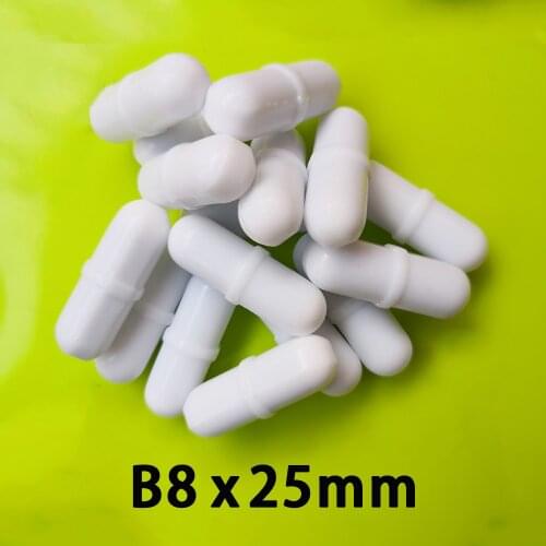 B8x25mm White Magnetic Stir Bar with Integral Pivot Ring PTFE Stir Bars Type-B Stirring Rod , Pack of 10pcs