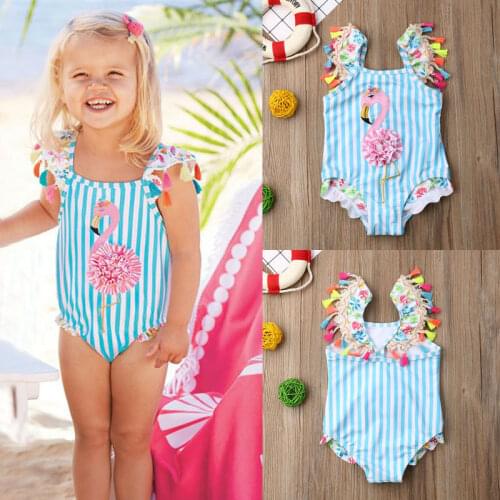 Cute Little Girls Flamingo Crochet One-piece Swimsuit Toddler Kids Baby Girl Bikini Set Swimwear Swimming Bathing Suit Beachwear
