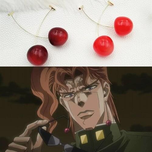 Anime JOJO JoJos Bizarre Adventure Cosplay Accessories Kakyoin Noriaki Cosplay Eardrop Cherry Stud Earrings Metal Jewelry