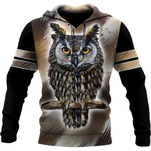 2021 New Brand Fashion Hooded Animal Owl Design 3D Full Printed Mens Hooded Sweatshirt Unisex Pullover Casual Sweatshirt