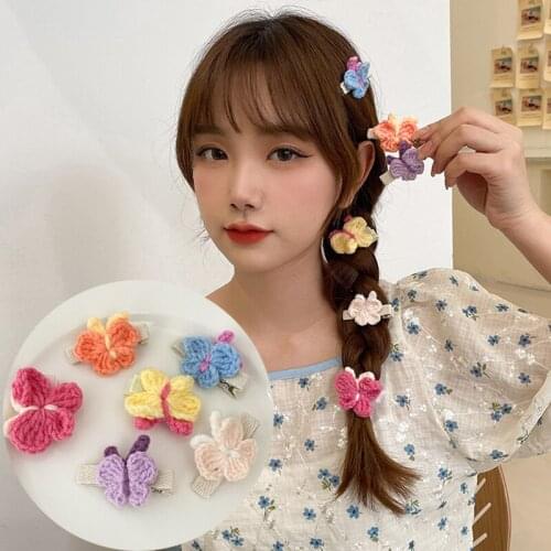 New Sweet Woolen Butterfly Beautiful Colorful Woolen Knitted Flower BB Clip Women Hair Accessories Fashion Simple Girl Hairpins