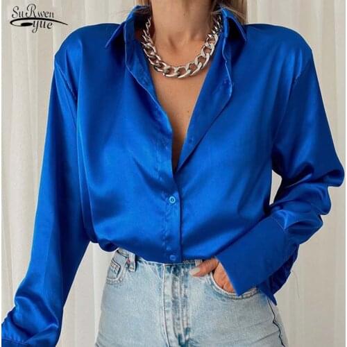 Spring blouses women 2021 office black top Solid V-Neck vintage korean fashion clothing ladies tops Button Chiffon shirt 7977 50