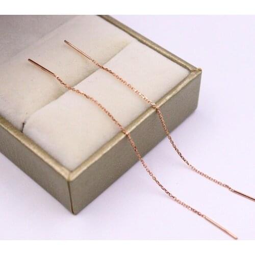 New Pure 18k Rose Gold Earrings 75mm Rolo Link Chian Ear Line For Woman