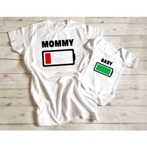 1PC Daddy Mommy and Baby Matching Shirts Empty battery Levels Tees Battery charge Shirts Daddy and Me Matching T-Shirt