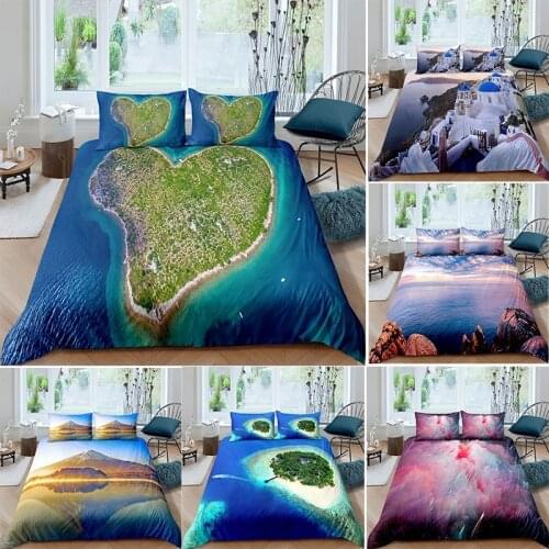 Island Sea Moutain Scenery Duvet Cover Printed Bedding Set Landscape Kid Boy Comforter with Pillowcase Bed Linen King Queen Size
