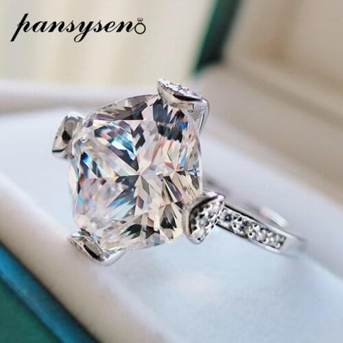 PANSYSEN Personalize 925 Sterling Silver Princess Cut Created Moissanite Diamond Wedding Engagement Ring for Women Fine Jewelry