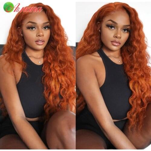 Alinana Orange Ginger Colored 13x4 Lace Frontal Wig Water Wave Wigs For Black Women Brazilian Human Hair Wet Wavy Full Thicker