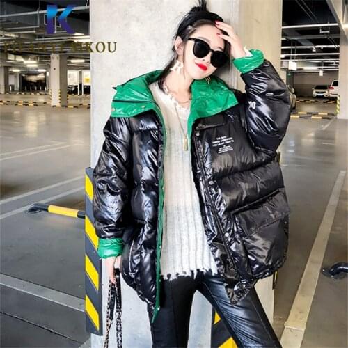 Winter Jacket Women Hooded Parka Coat Thick Warm Down Cotton Coat Female Loose Plus Size Overcoat Fashion Print Jacket Parkas