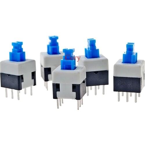 8X8mm Blue Cap Self-locking/Maintained Unlock/Momentary Type Square Button Switch 8*8 mm 100000 Times Service Life CZYC