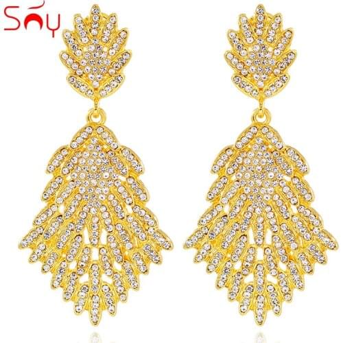 Sunny Jewelry Statement Big Earrings For Women Long Drop Dangle Earrings Cubic Zirconia Water Drop Earrings For Engagement Gifts