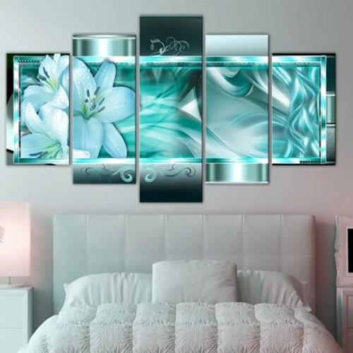 Modern Diamond Art Wall Pictures For Living Room 5 Pieces diy Diamond Painting Blue Orchids Flower Pictures Home Decoration k682