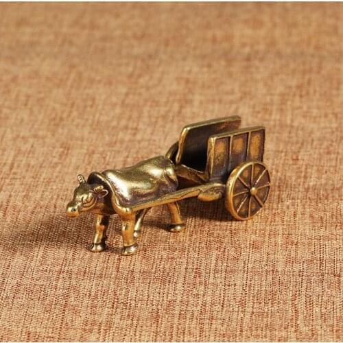 Cattle Statue Ox Home Decor Living Room bull oxen pulling carts Sculpture copper pure Ornament Crafts Animal Figurine Home deco