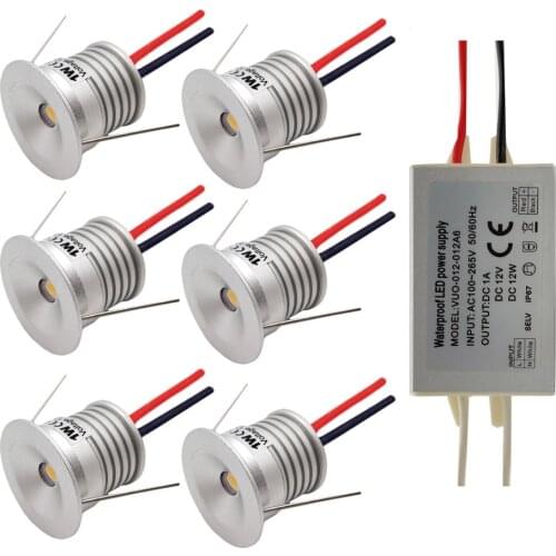 LED Ceiling Spotlight 1W DC12V Living Room Downlight Recessed Kitchen Cabinet Light IP65 Carport Spot light with Transformer