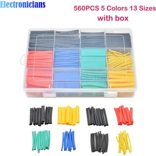 560PCS Heat Shrink Tubing 2:1 Electrical Wire Cable Wrap Assortment Electric Insulation Heat Shrink Tube Kit with Box