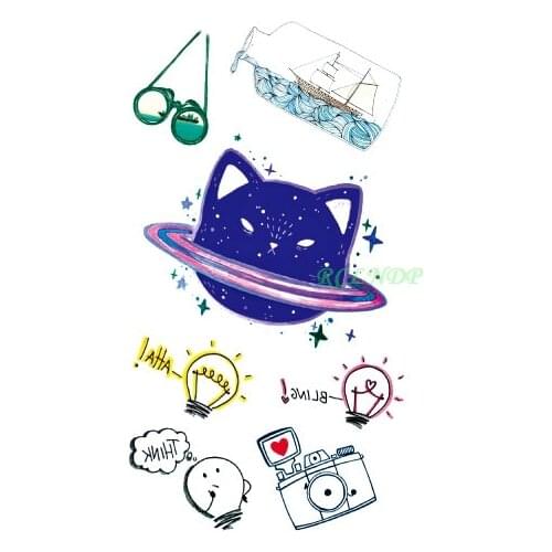 Waterproof Temporary Tattoo UFO telescope drift bottle sailing boat lamp tatto stickers flash tatoo fake tattoos for girl kids