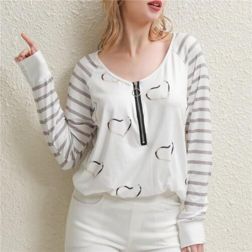 2021 Women Heart Print Blouses Casual Zipper V Neck Shirt Autumn Polyester Long Sleeve Top Elegant Ladies Shirt Streetwear