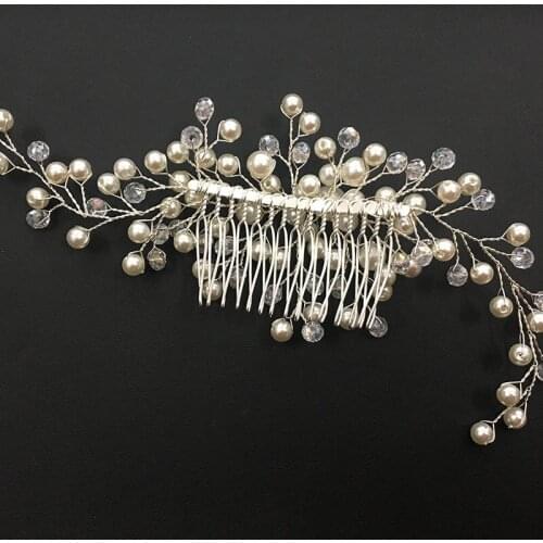 Women Bridal Crystal Faux Pearl Hair Comb Hair Piece DIY Jewelry Wedding Tiaras Accessories C66