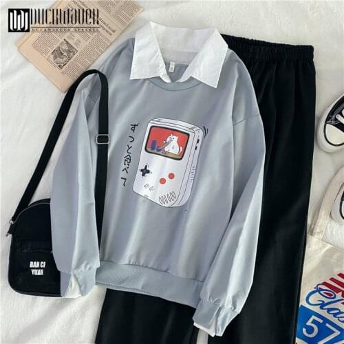 Duckwaver 2 pieces sets for Women Turn-down Collar Casual Set Plus size Long Sleeve Women Sweatshirt And Jogging Trousers Suits