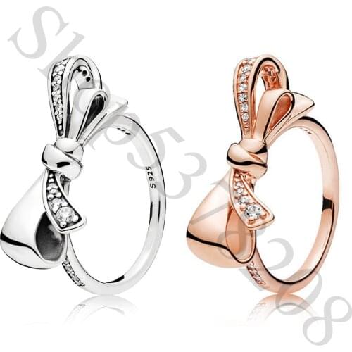 Authentic 925 Sterling Silver Sparkling Brilliant Bow Fashion Ring For Pandora Women Bead Charm Gift DIY Jewelry