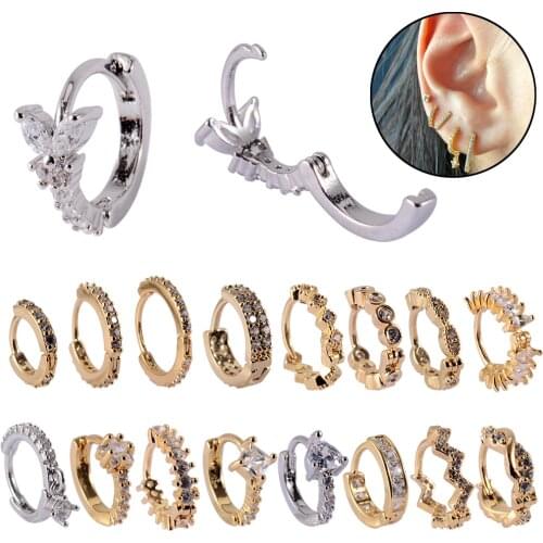 1PC Stainless Steel Zircon Nose Hoop CZ Ear Clip for Women Helix Cartilage Leaf Daith Earring Tragus Ring Ear Piercing Jewelry