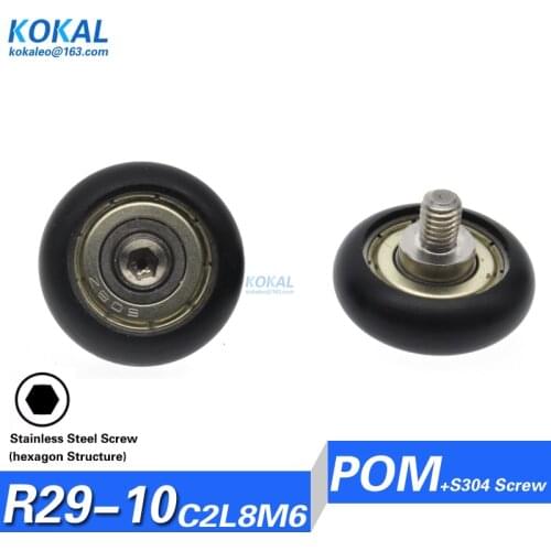 10PCS/LOT 608zz 608z ball bearing with black POM plastic round type wheel with M6 304 stainless steel shaft screw bearing pulley