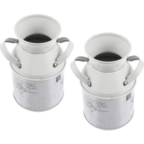 2pcs Vintage Iron Rustic Flower Jug Bucket Wedding Home Vintage Decoration