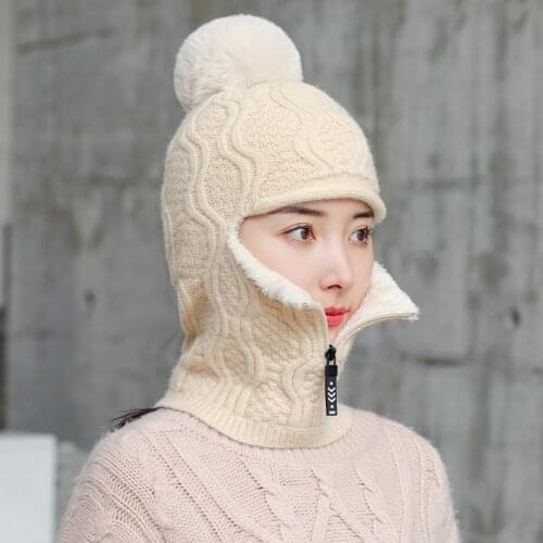 2pcs Knit Beanie Hat And Scarf Set Hairball Pompom Hats Female Thick Hat Winter Warm Cute Girls Fashion Solid Color Hat