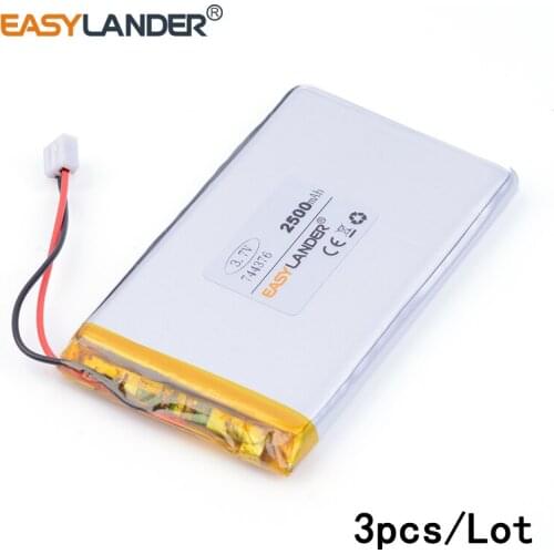 3pcs /Lot XHR-2P 2.54 2500mAh 744376 3.7v lithium Li ion polymer rechargeable battery For Vedio Game andorid phone PDA Tools