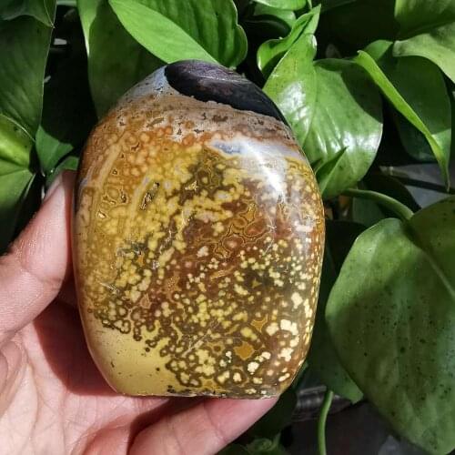 300-500g Hand carved natural ocean jasper free form polished polychrome crystal stone for home decoration