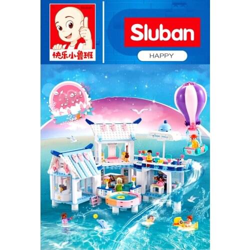 938Pcs SLuban B0929 Ocean View Swimming Villa Stree View Blocks Bricks Christmas Toys For Kids Pinks Girl Toy Birthday Gifts