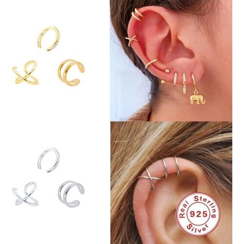 BOAKO 925 Sterling Silver Plain Ear Cuff Gold Helix Cuff Double Circle Earcuff For Women Rock Punk Slim Clip Earrings Party Gift