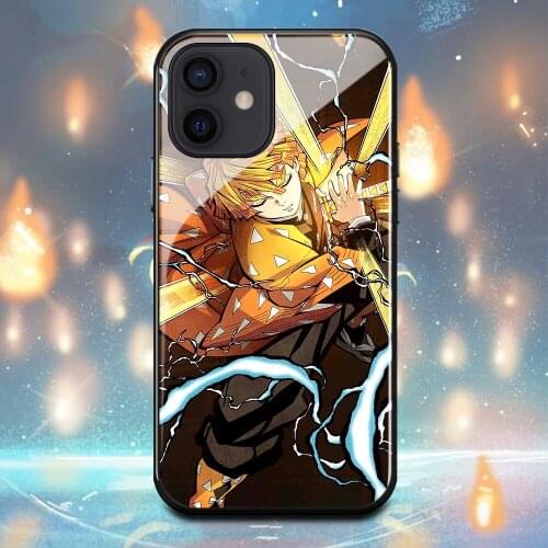 Demon Slayer Agatsuma Zenitsu Phone Case For Iphone X XR XS Max 12Mini 12Pro 11 11Pro 6 6s 7 8 Plus Tempered glass shell Cover
