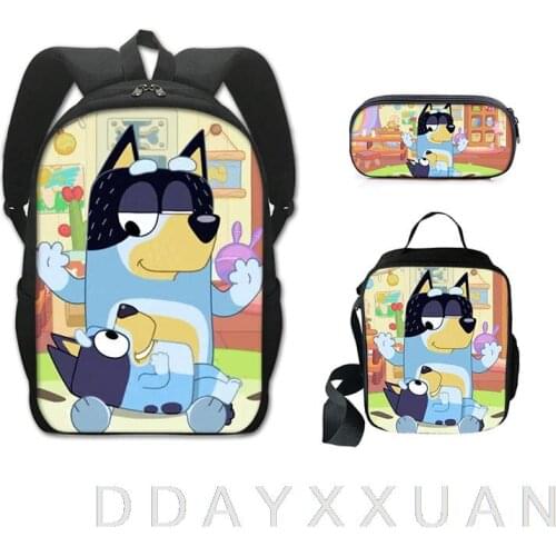 Kids bingo bluey Backpack 3 Pcs/set with Pencil Case Crossbody Bags Kids Cartoon Anime School Bags Boys Girls Teens Bagpacks