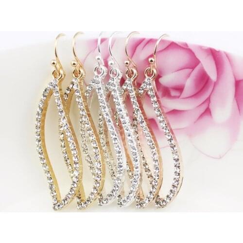 Pave Crystals Designer Inspired Leaf Dangle Drop Earrings for Women Small Business Supplier