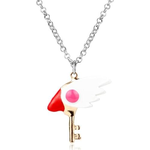 Dongsheng Anime Card Captor Sakura Kinomoto Sealing Wand Key Necklace Cardcaptor Sakura Anime Bird Beak Cosplay Pendant Jewelry