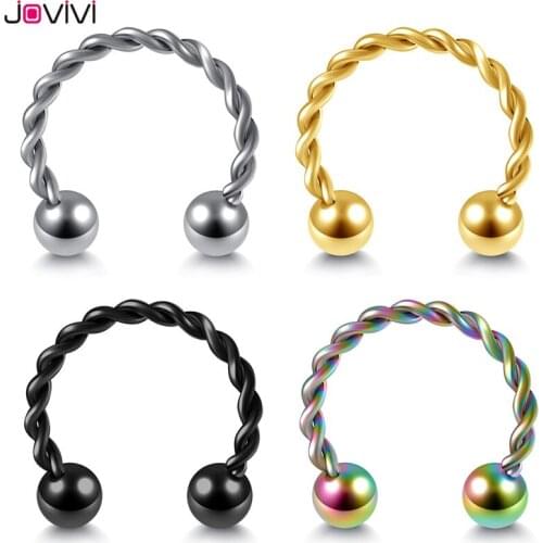 JOVIVI Stainless Steel Twist Horseshoe Fake Nose Septum Cartilage Helix Nipple CBR Hoop Rings Non-piercing 8mm Nose/Ear Piercing
