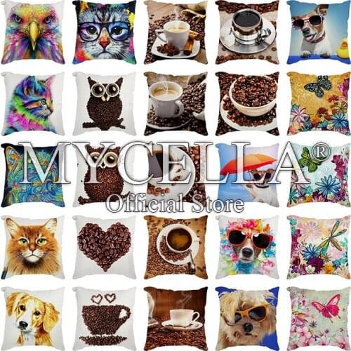 Coffee dog cat butterfly Pillow Case Cushion Cover Cushion Colorful Geometric Animal Polyester Decor Home Car Sofa Pillow Cover
