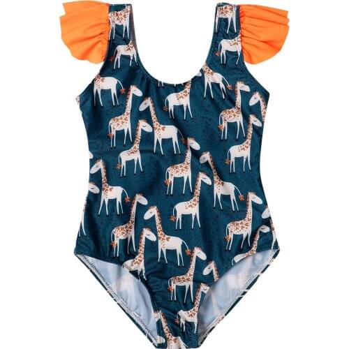 2021 Summer Twin Baby Clothing Girls One-piece Swimsuit Cartoon Print Cute Comfortable Hot Spring Vacation Sleeveless Swimsuit