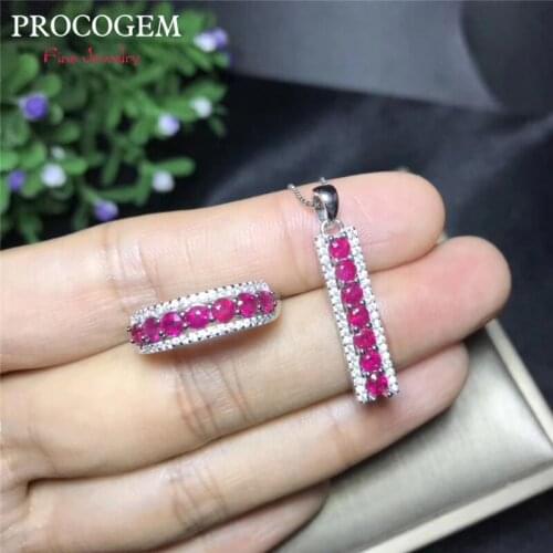 Natural Red Ruby Jewelry set for Women Earrings Necklace genuine ruby gemstones 925 Sterling Silver fine jewelry sets #703