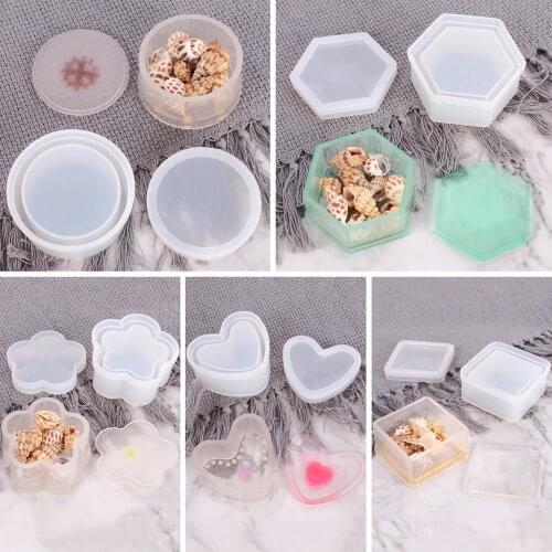 Crystal Epoxy Resin Mold Storage Box Round Square Love Shape Jewelry Box Mold DIY Handmade Resin Mold Making Gift Box Silicone