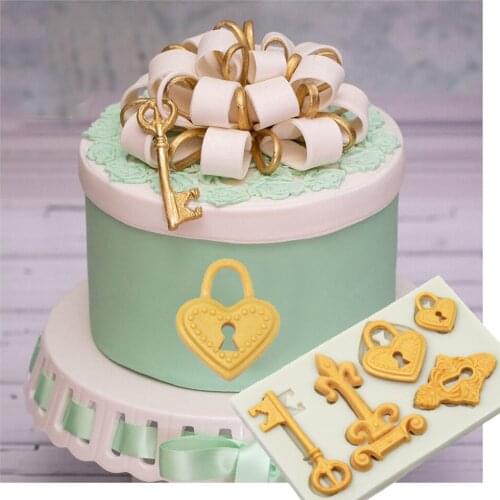Lovely lock shape antique key liquid fondant cake silicone mold DIY baking Tools chocolate biscuit mold