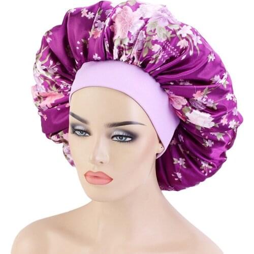 Fashion Women Soft Satin Bonnet Elastic Wide Band Night Sleep Hat Chemo Caps Hair Loss Cover Head Wrap Beauty Hair Accessories