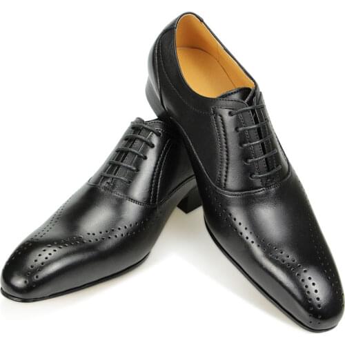 Mens Dress Full Grain Oxford Office Business Shoes Italian style Genuine Leather Black Brogue Pointed Toe Lace-up Handmade ABS02