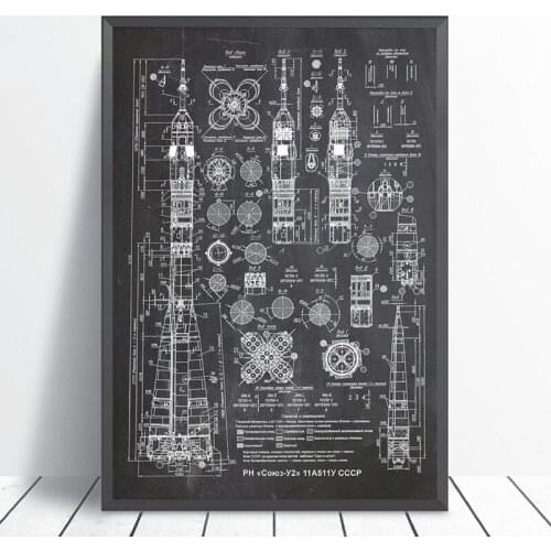 Nordic Russian Rocket Patent Gallery Wall Art Canvas Print Aviation Artwork Blueprint Posters Painting Outer Space Retro Decor