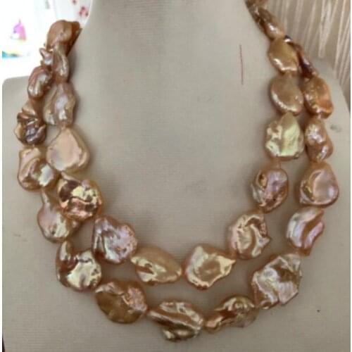 Single strand 14-16 mm baroque pink pearl necklace 36"