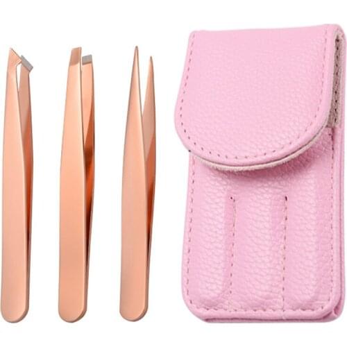 Stainless Steel Rose Golden Eyelash Eyebrow Tweezer Flase Eyelash Nipper Eyelash Assistant Tools Set Beauty Makeup Tools E1190