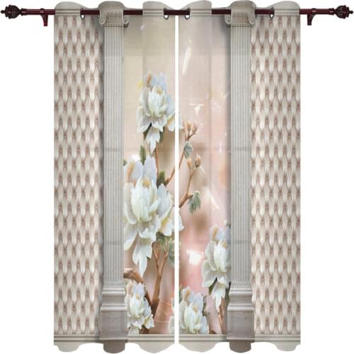 Patio Curtain Flowers Pillars Classical Kitchen Curtains In The Modern Living Room Bedroom Dining Room Translucent Curtain