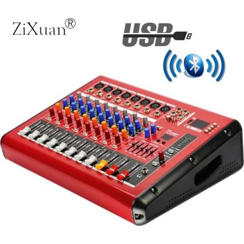 Professional 8 Channel Power Mixer Sound Mixing Console High Power Band Audio Amplifier Mixer with Bluetooth ,USB Mixing Console