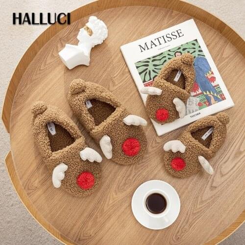 Family Winter Parent-child cotton slippers women and child Japanese plush soft cartoon Christmas Bedroom non-slip slipper women