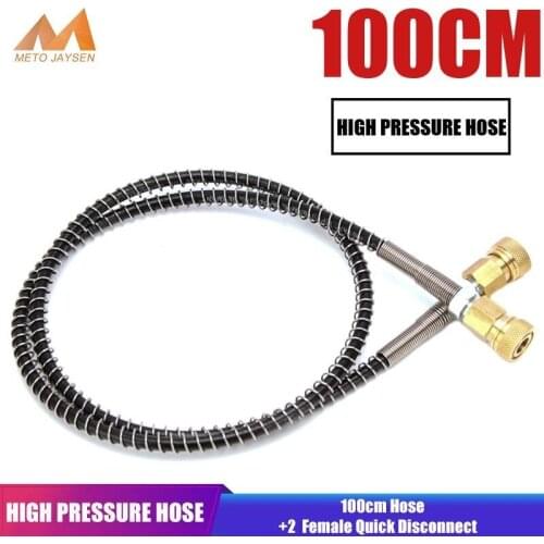 M10x1 Thread 100cm High Pressure Hose for Air Refilling Nylon Hose Wrapped with Stainless Steel Spring and Quick Connectors